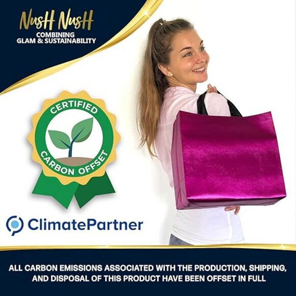 Hot Pink Gift Bags Large Size – Set of 12 Shiny Pink Reusable Gift Bags - Picture 2 of 4